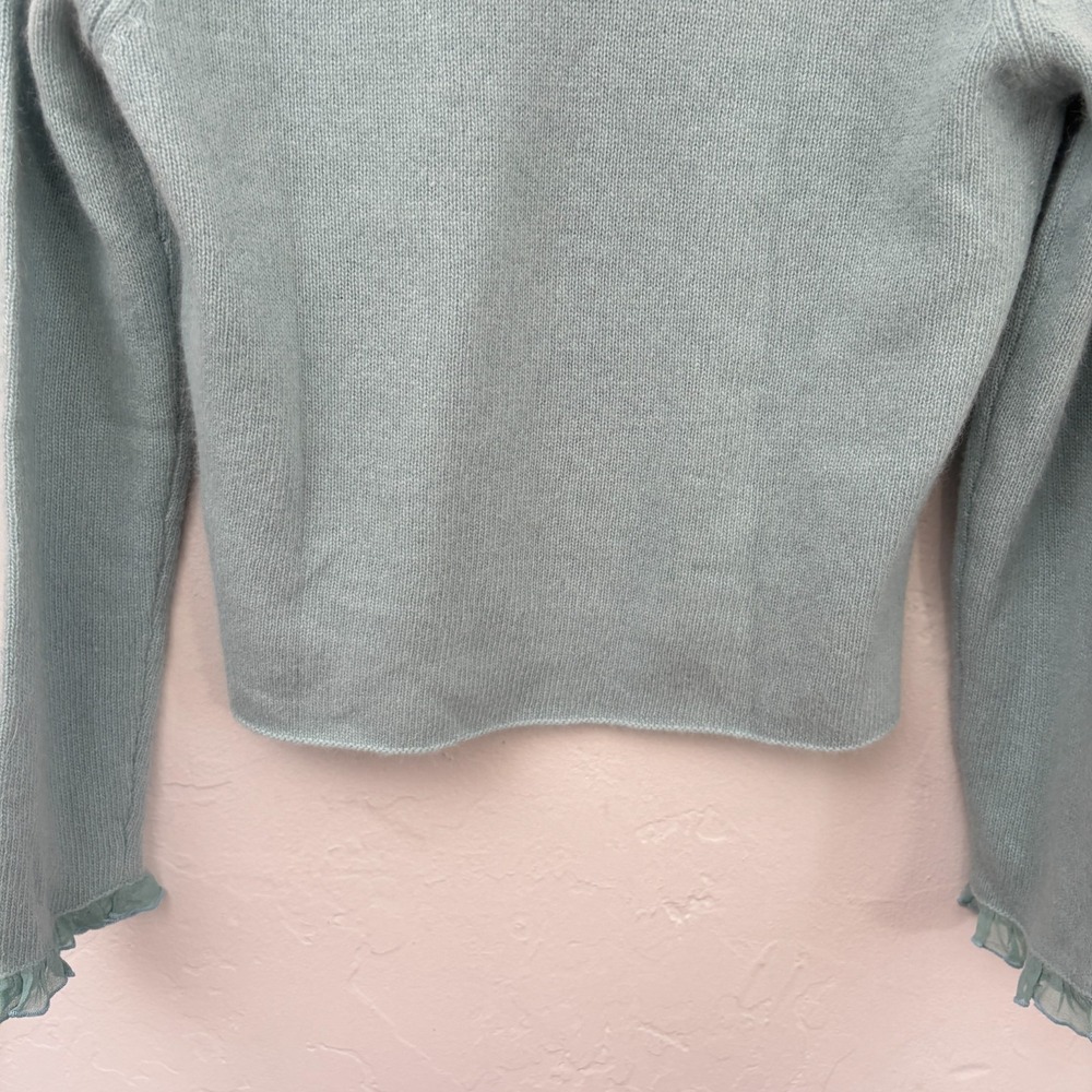 Garnet Hill Embroidered Sweater Women Medium Light Blue Lambswool Angora FLAW - Picture 11 of 16